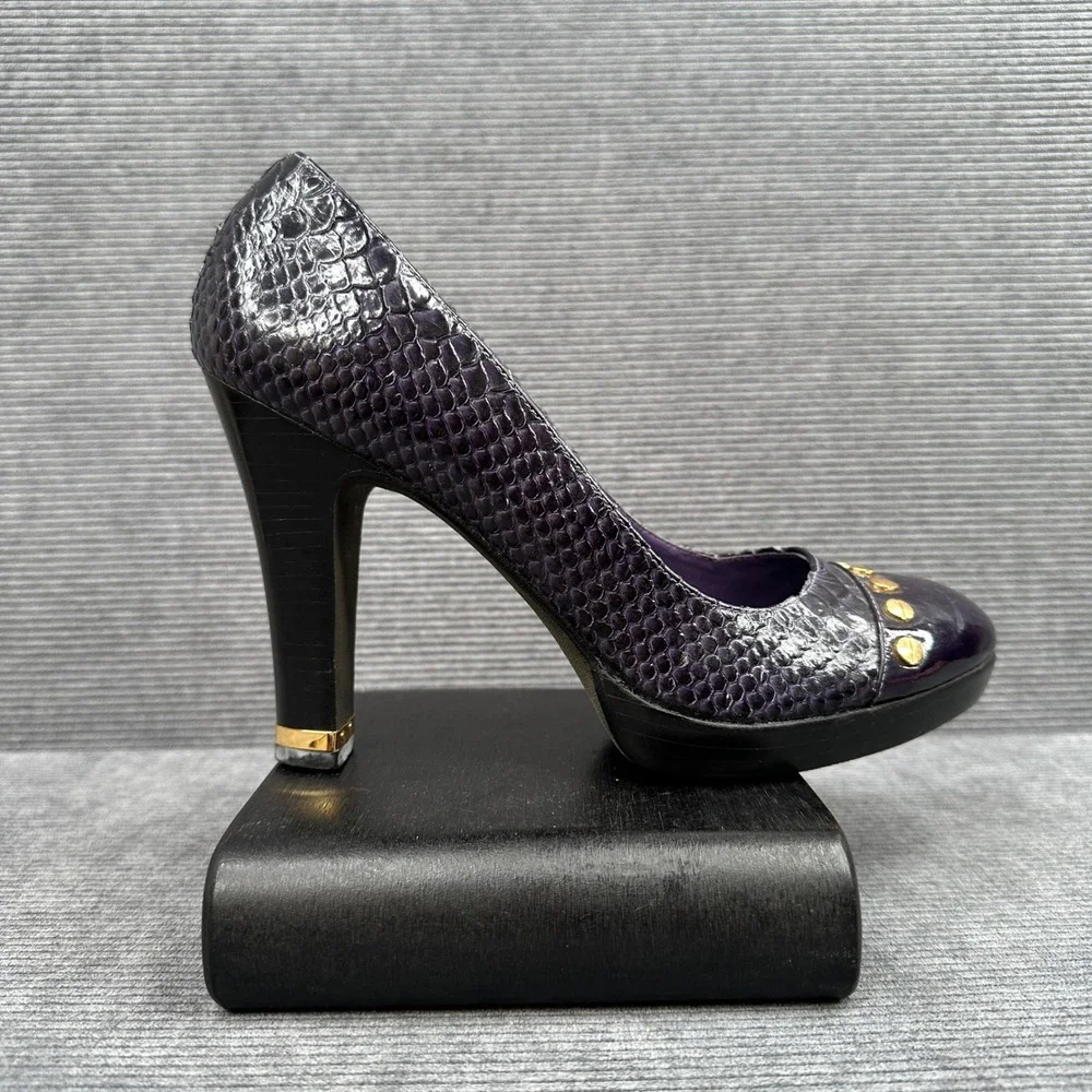 Tory Burch Purple Snakeskin Embossed Studded Patent Toe Platform Pumps Size 8.5M